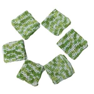 Set of‎ Six Crocheted Homemade Dishcloths Lime Green Cushioning, Old Fashioned